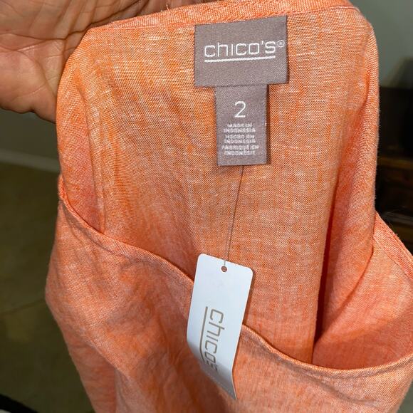 Chico’s Linen Blend Coral Button Short Sleeve Popover Top Size 2(US 12) NWT - Picture 9 of 12
